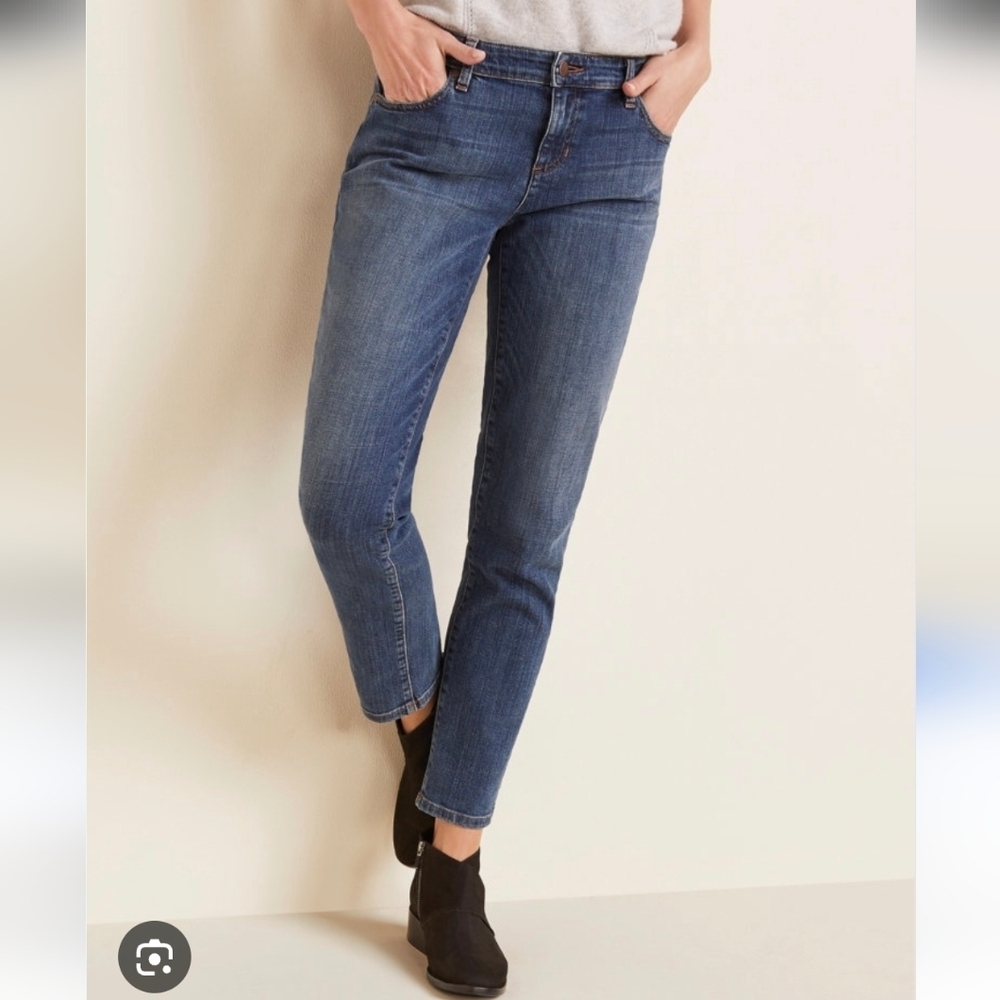 Eileen Fisher Jeans Women’s Organic Cotton Stretch Denim Blue 8 Ankle Whiskers